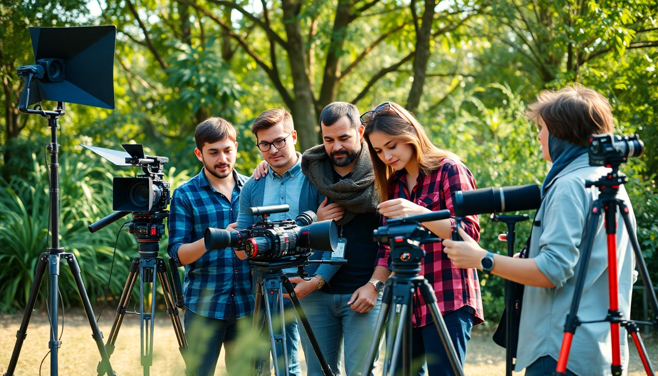 Capture the spirit of a Creative Video Production Agency at work, showcasing a dynamic team in action.