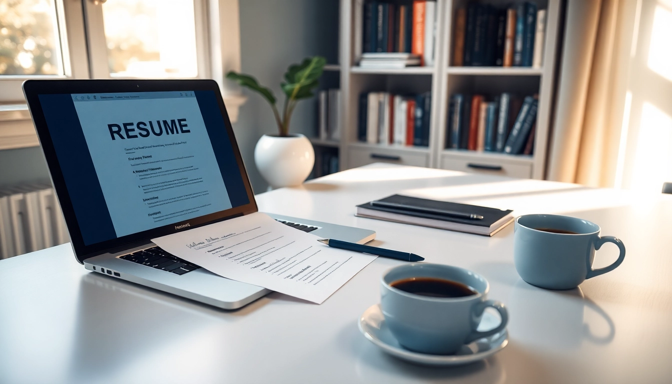 Craft an effective resume with expert Resume advice at a modern workspace featuring a laptop and stationery.