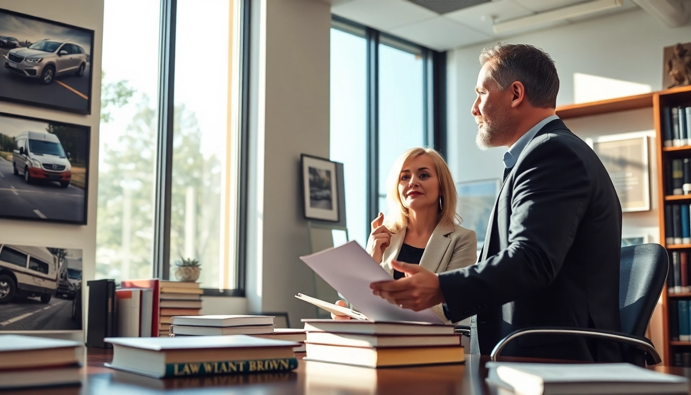 Clearwater truck accident attorney advising a client in a modern office setting with law resources.