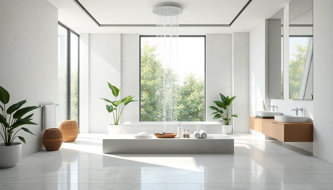 Experience elegant showers au in a luxurious bathroom featuring a rainfall showerhead and natural light.