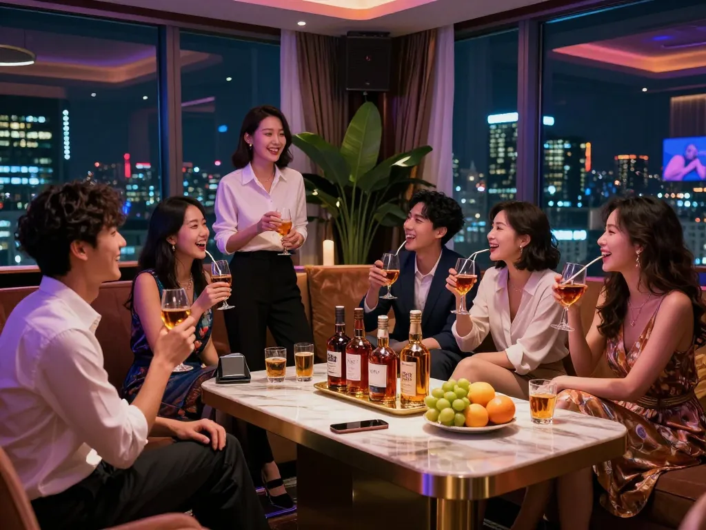Enjoying a premium experience at 강남쩜오 karaoke with stylish decor and lively company.