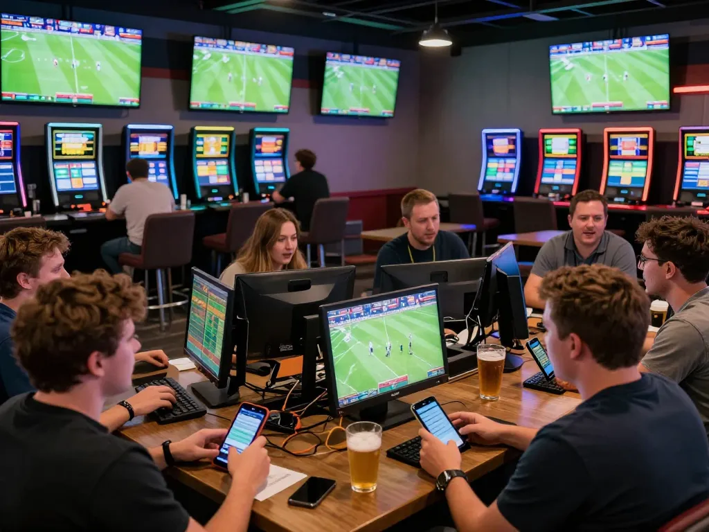 Fans engaging in live sports betting at https://cakhiatv.design/, cheering for their favorite teams and placing bets.