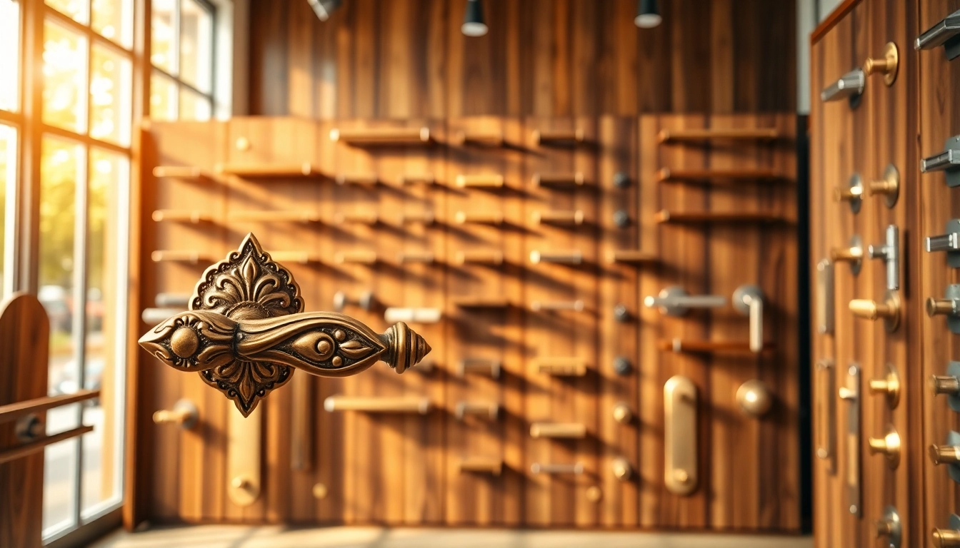 Explore quality door handles from Door Handle Suppliers with a stunning display in a modern showroom.