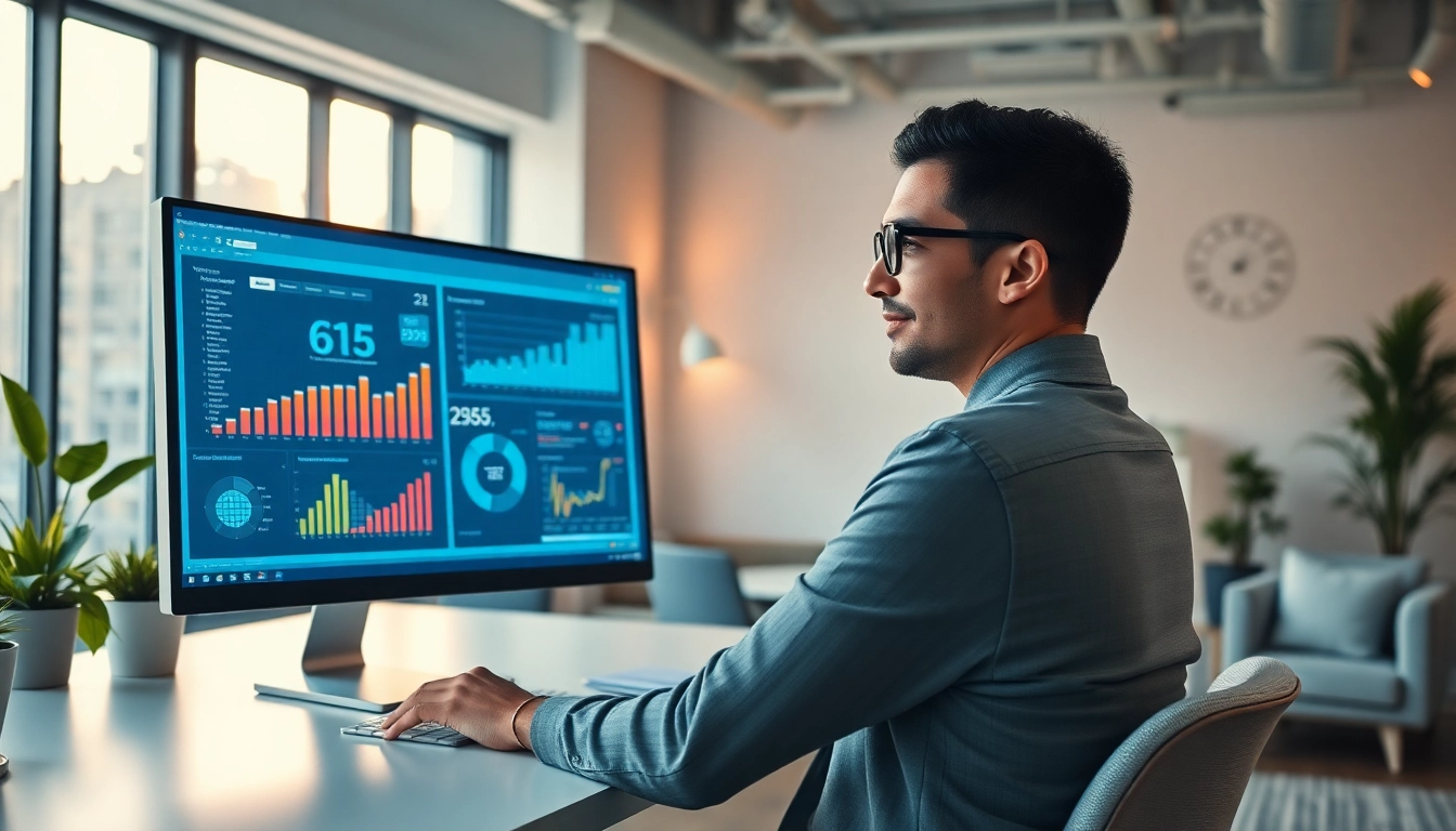 Engaging display of an enterprise assistant assisting users in a modern office environment.