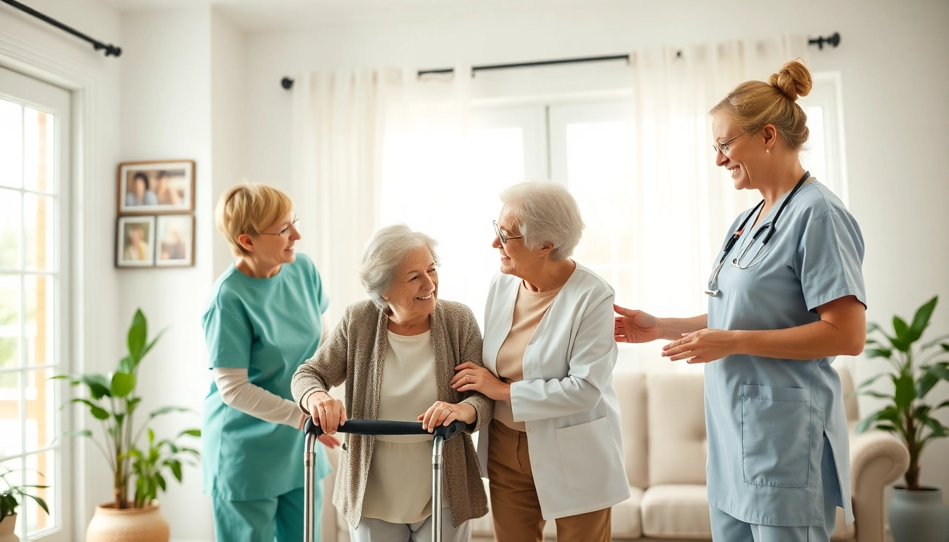 Caregivers providing austin senior home care assistance in a warm home environment.