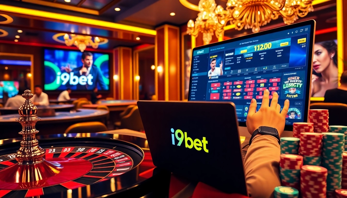 i9bet online casino scene with roulette wheel and vibrant poker chips