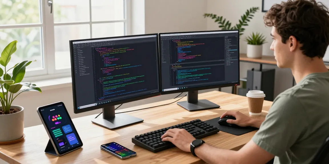 Workspace environment showcasing a programmer coding, emphasizing 纸飞机下载 integration in a modern tech setting.