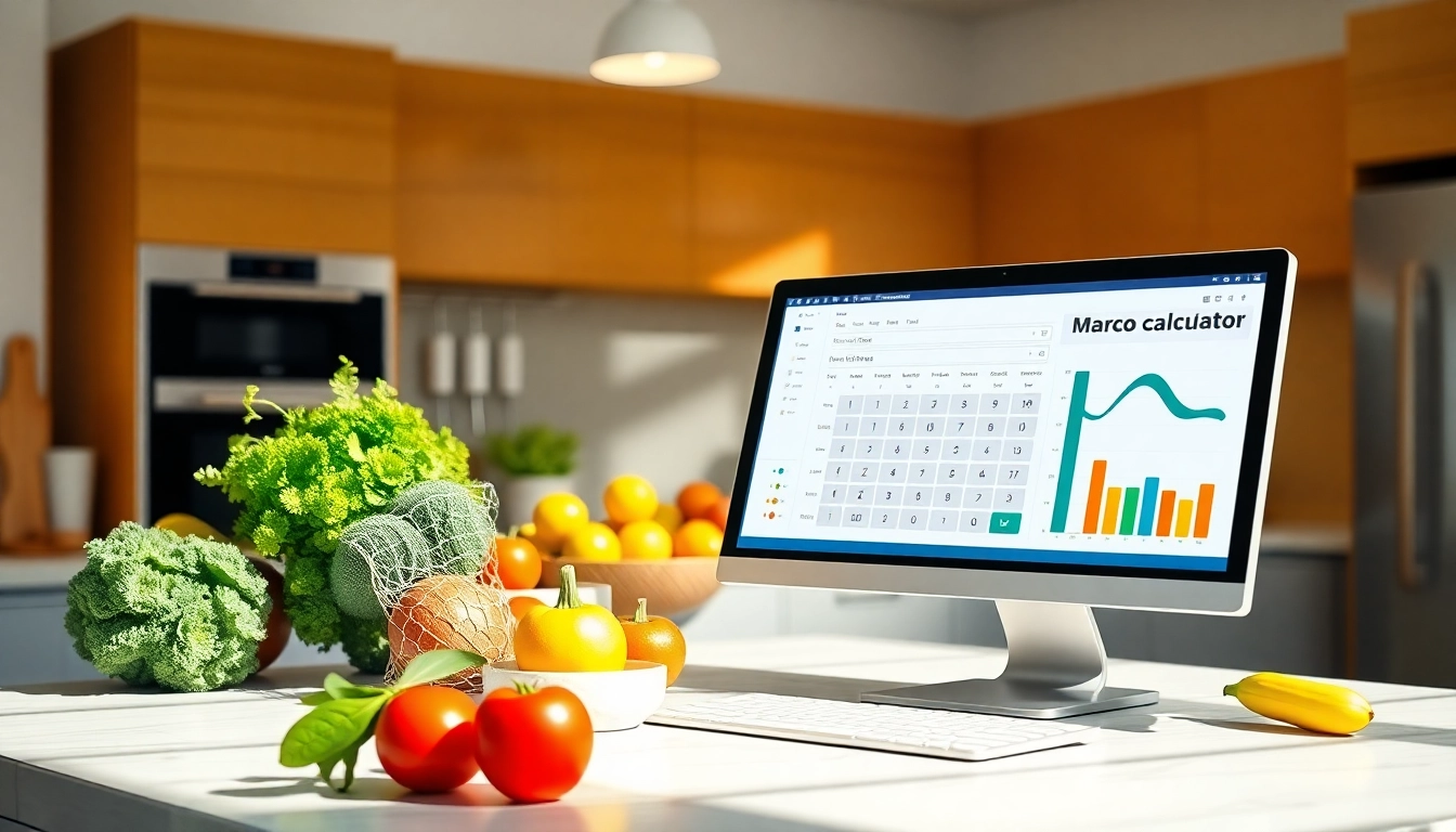 Calculating dietary needs with a macro calculator, showcasing a healthy food aesthetic.