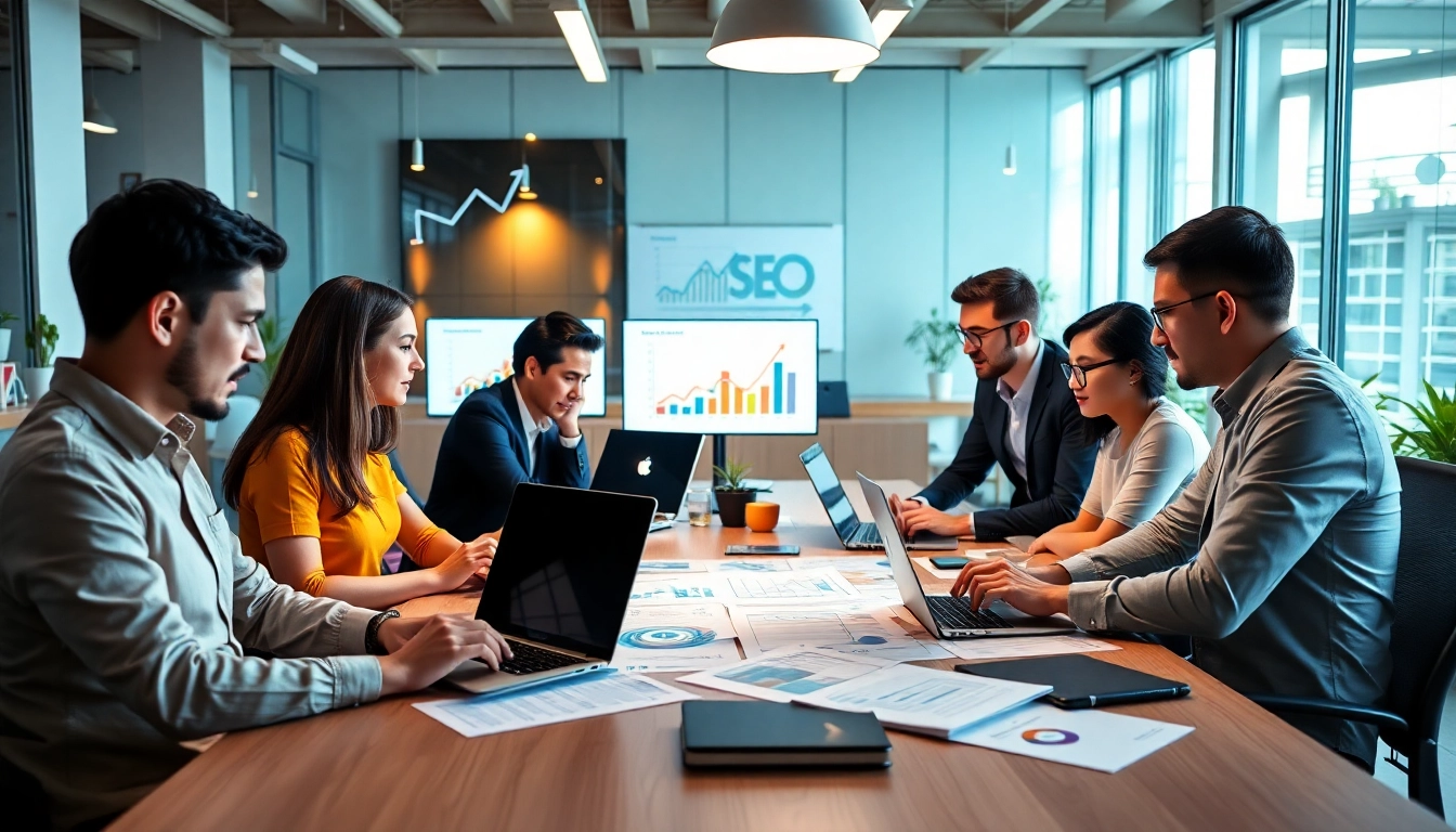 Dynamic team brainstorming in a modern office setting, representing a proactive seo agency.