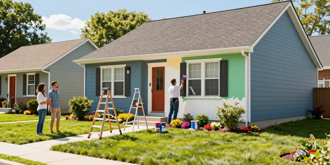 Exterior painters Polk County IA transforming a home's curb appeal with vibrant colors.