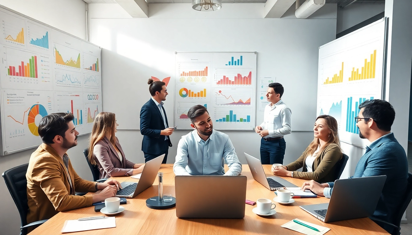 Engage with business growth insights through a professional team collaborating in an innovative office.