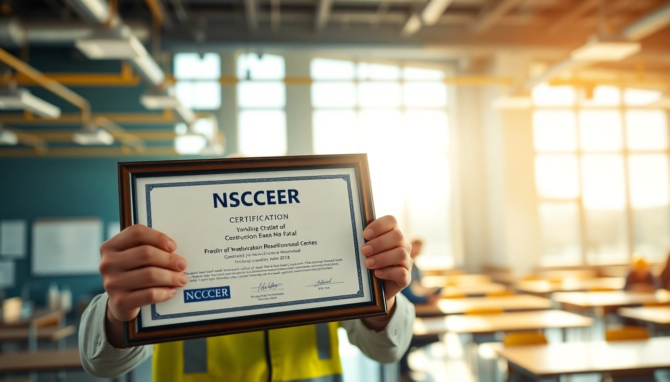 NCCER certification displayed by a construction worker in a vocational training center