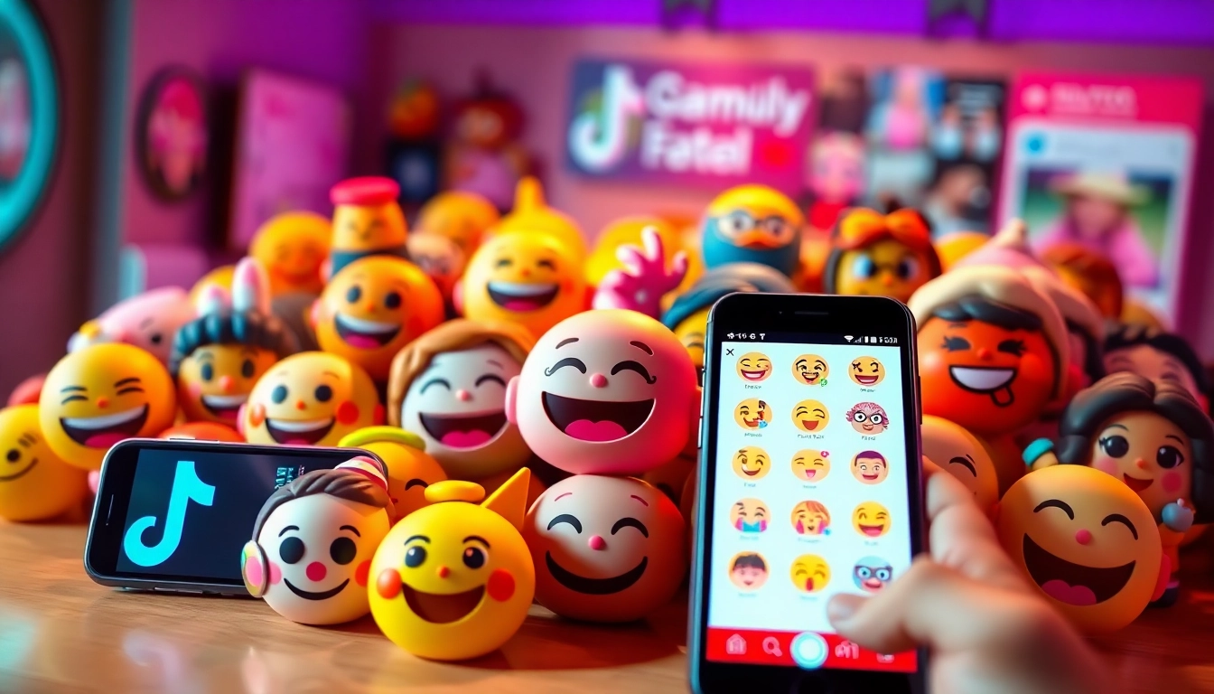 Engage with TikTok emojis through an interactive social media interface featuring various colorful designs.