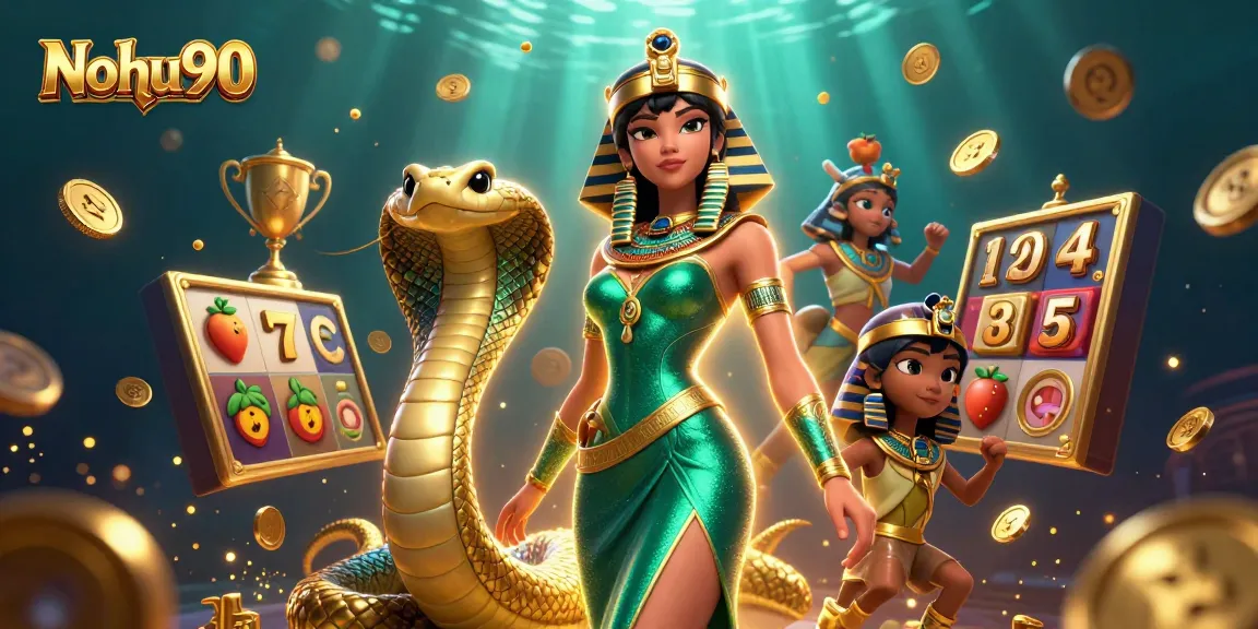 Nohu90 delivers thrilling casino experiences with vibrant slot reels and golden elements in this dynamic scene.
