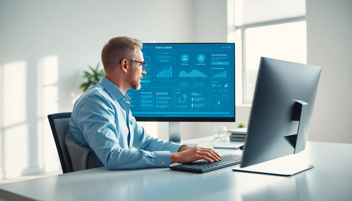 Showcase of an enterprise assistant engaged in a modern professional workspace setting.