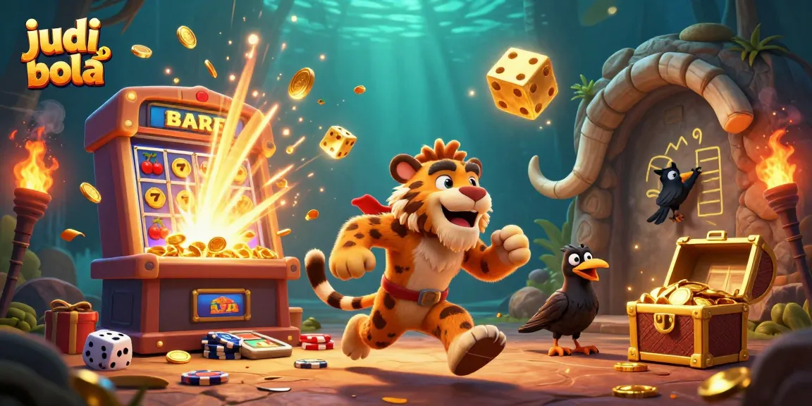 Engage in judi bola strategy with dynamic 3D cartoon characters at a vibrant casino, featuring jackpot excitement.