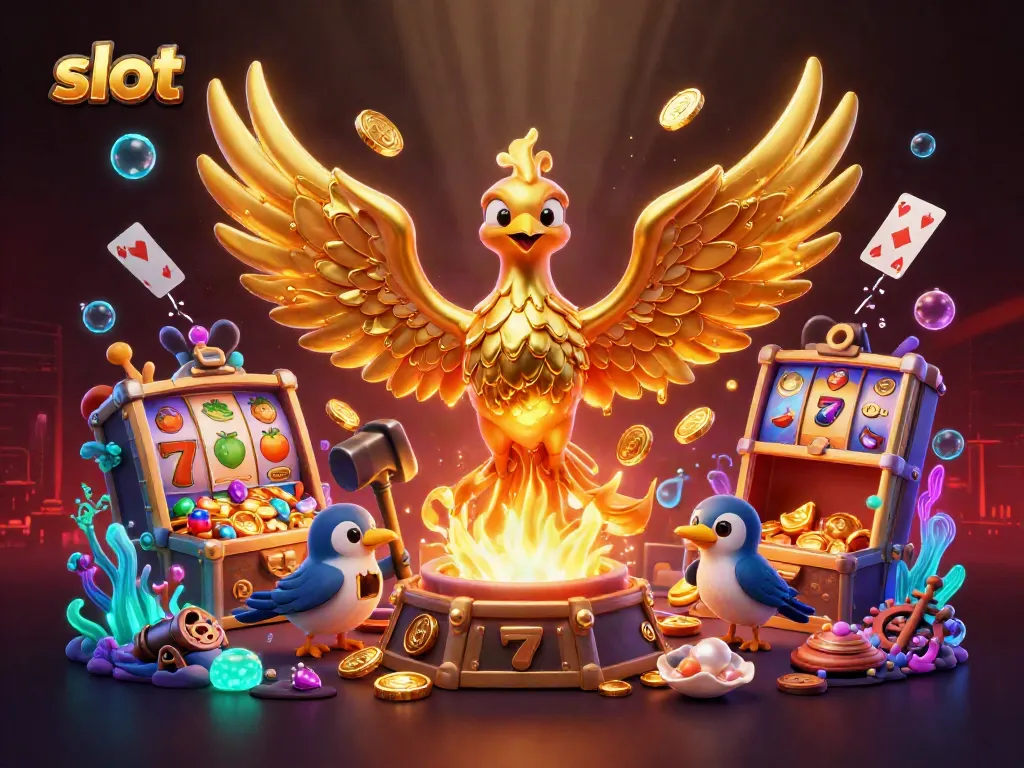 Slot reels and golden phoenix illustrating winning potential in dynamic gaming scene