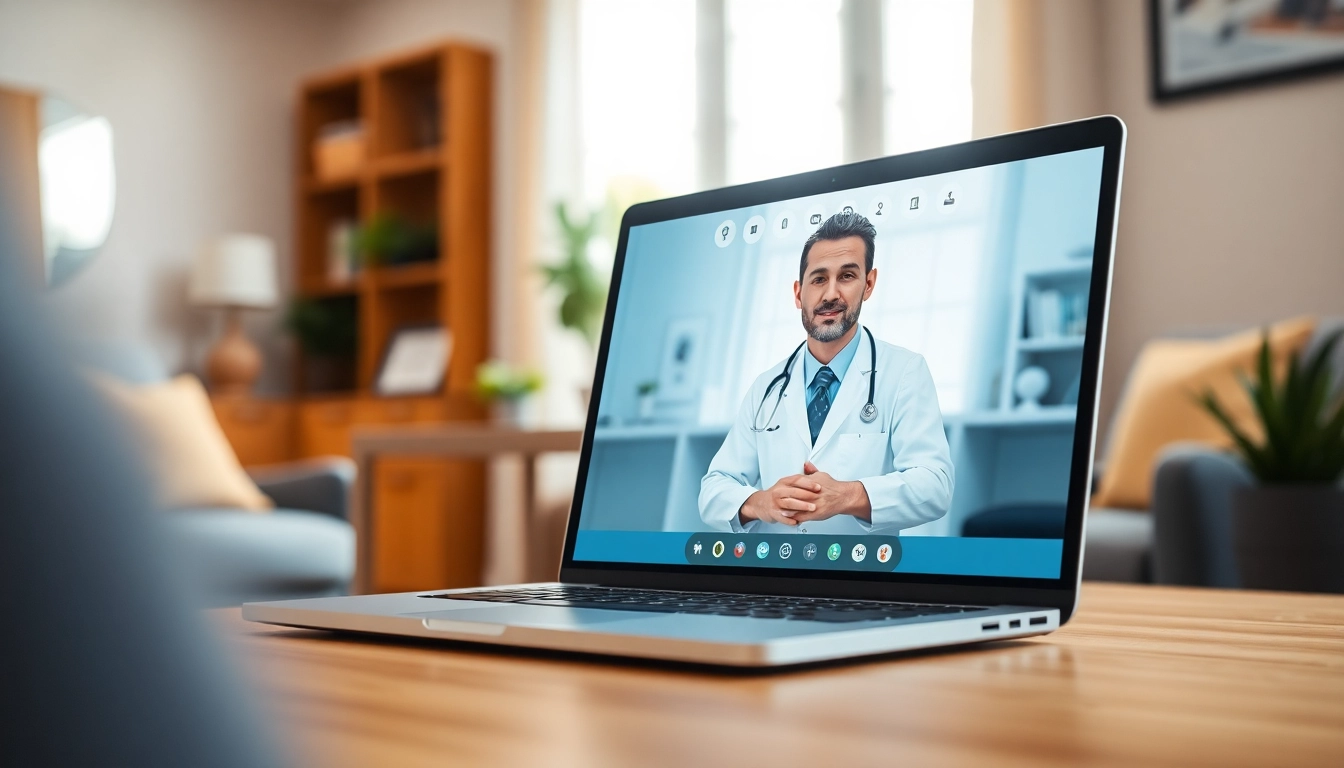 Engage with a telehealth doctor for prescriptions in a cozy home office setting, emphasizing accessibility and comfort.