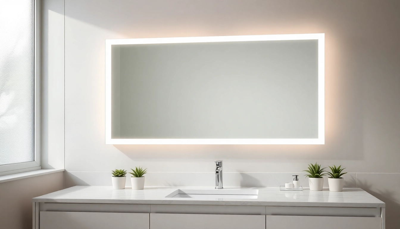 A bathroom mirror with lights reflecting an elegant design and inviting atmosphere.