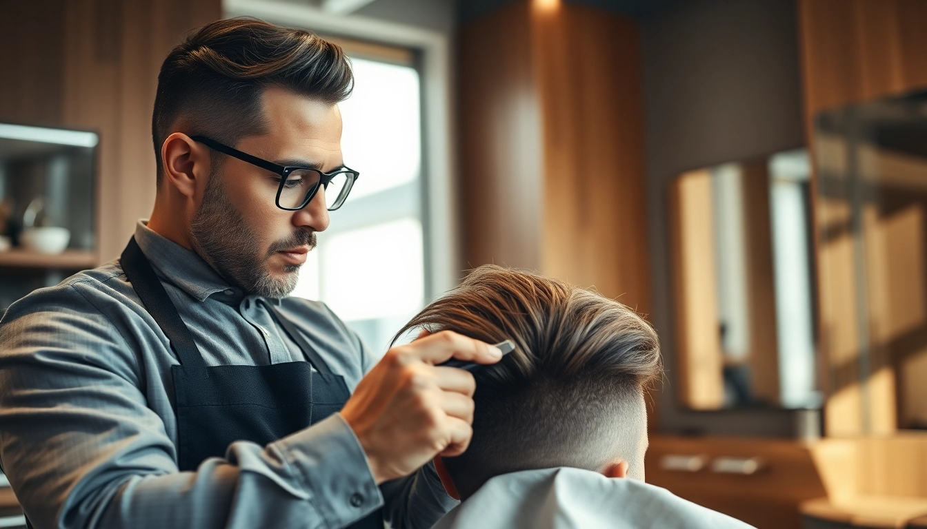 Ace of Fades 212 barber expertly applying a hair replacement system in a modern studio.