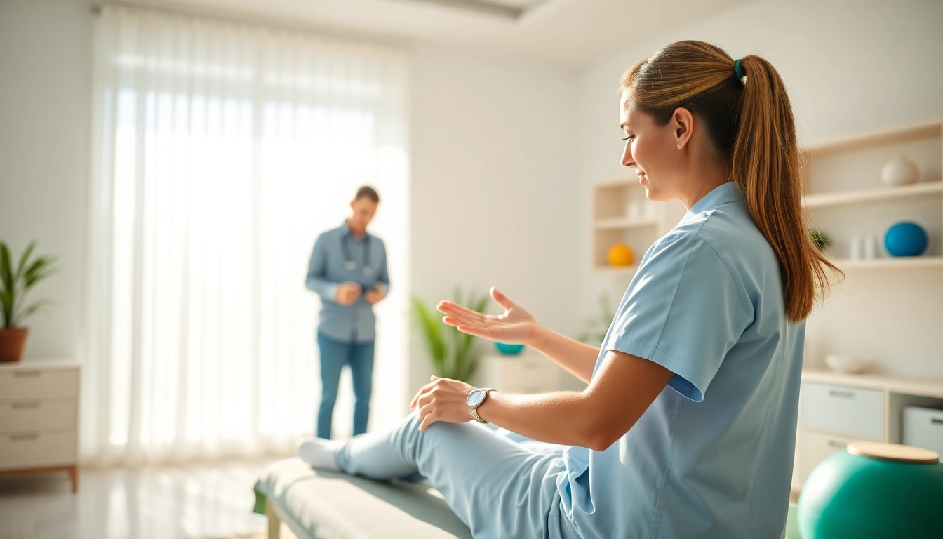 Professional showcasing back pain remedies in a bright clinic setting, emphasizing comfort and healing.