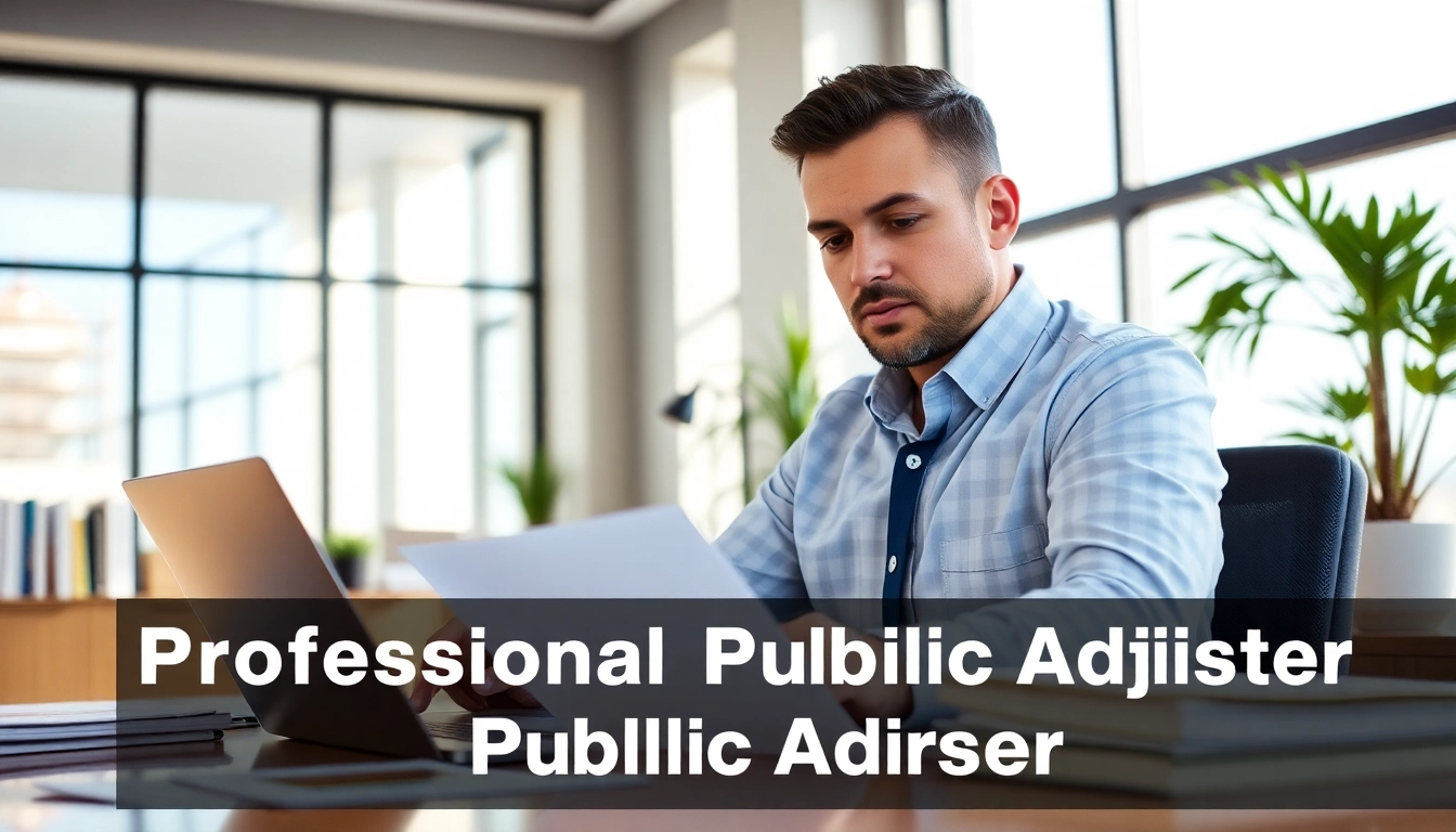 Florida Public Adjuster analyzing insurance claims in a bright, professional office setting.