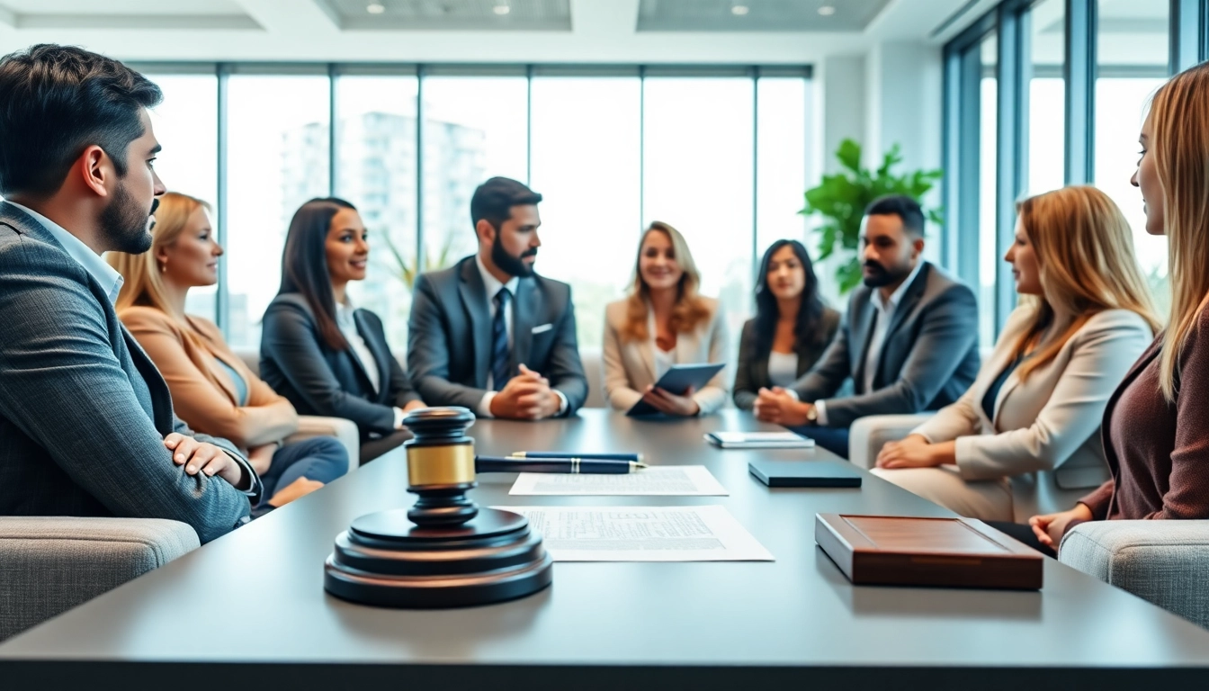 Mediation session showcasing engaged participants discussing in a modern office environment.