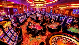 Casino gaming scene featuring KJC brand elements, showcasing vibrant tables and exciting players.