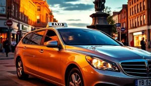 Book a reliable West bridgford Taxi service by exploring our sleek vehicle in a bustling setting.