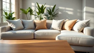 Cozy sofa beds with elegant pillows in a modern living room setting.