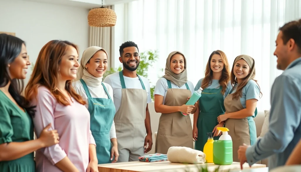 Maid Agency Abu Dhabi showcasing professional maids interacting with families in a modern home.