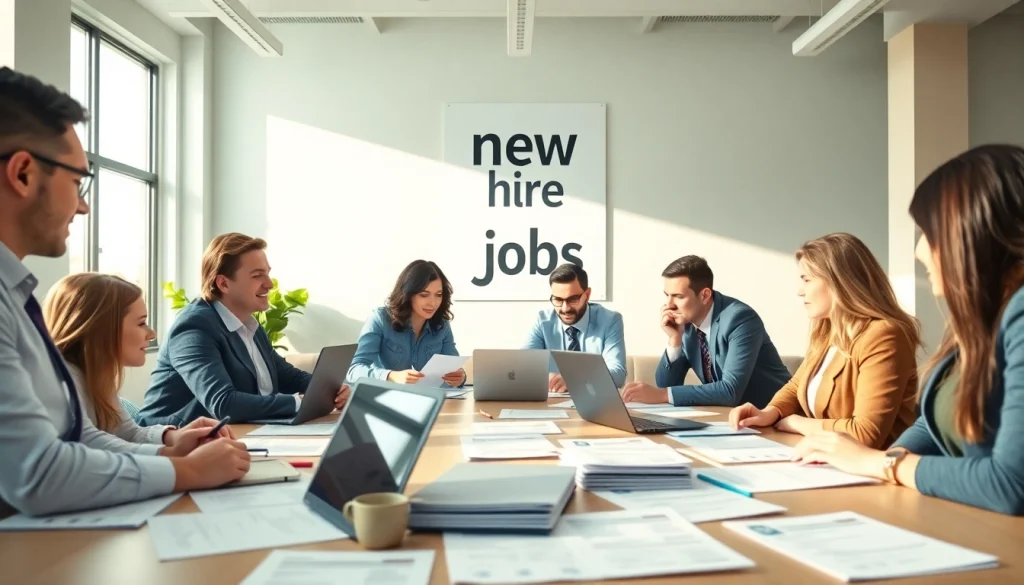 Find new hire jobs with professionals collaborating in a bright, engaging office environment.