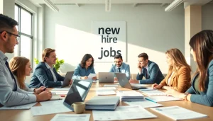 Find new hire jobs with professionals collaborating in a bright, engaging office environment.