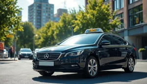 Book a West bridgford Taxi service with a sleek sedan on a bright city street.