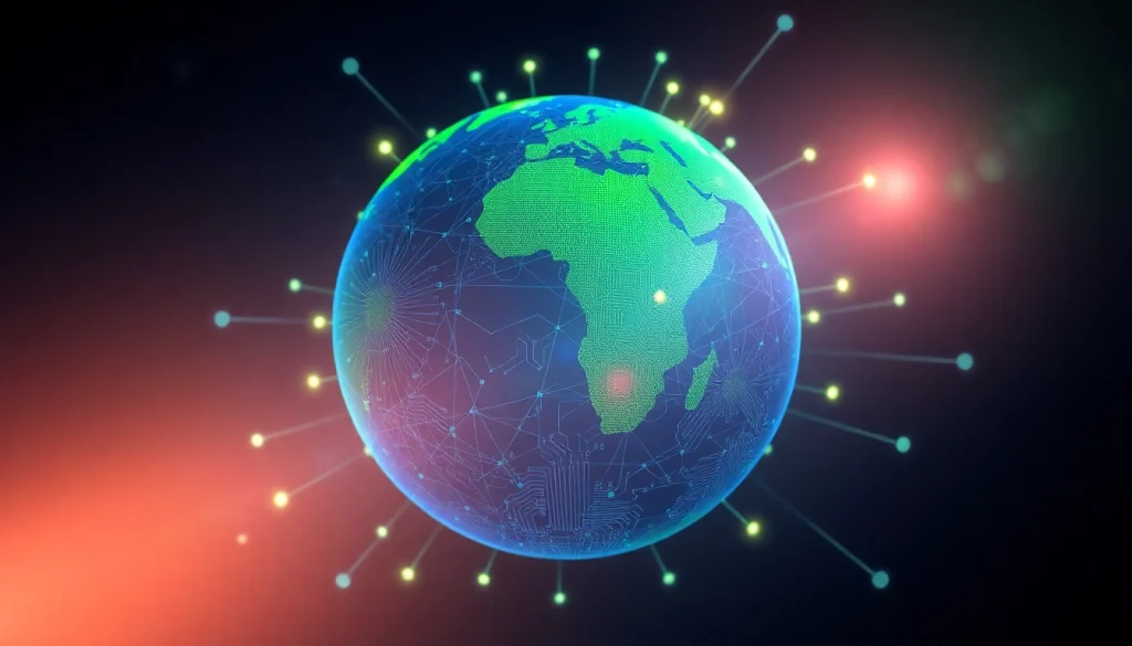 Engaging digital representation of connectivity at https://vj88.online/ showcasing a globe with circuit patterns.