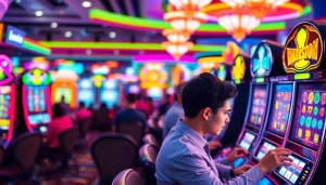 Permainan slot togel yang menarik perhatian di kasino dengan suasana yang energik.