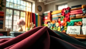 Punta di Roma stof gefotografeerd in een stijlvolle textielwinkel met rijke kleuren en texturen.