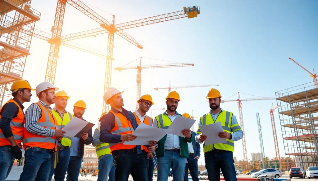 Contractors collaborating on a construction site for the southern california contractors association, showcasing teamwork and professionalism.