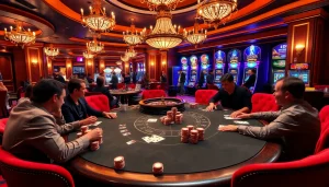 Experience the excitement of RR88 at a high-stakes poker table with intense gameplay.
