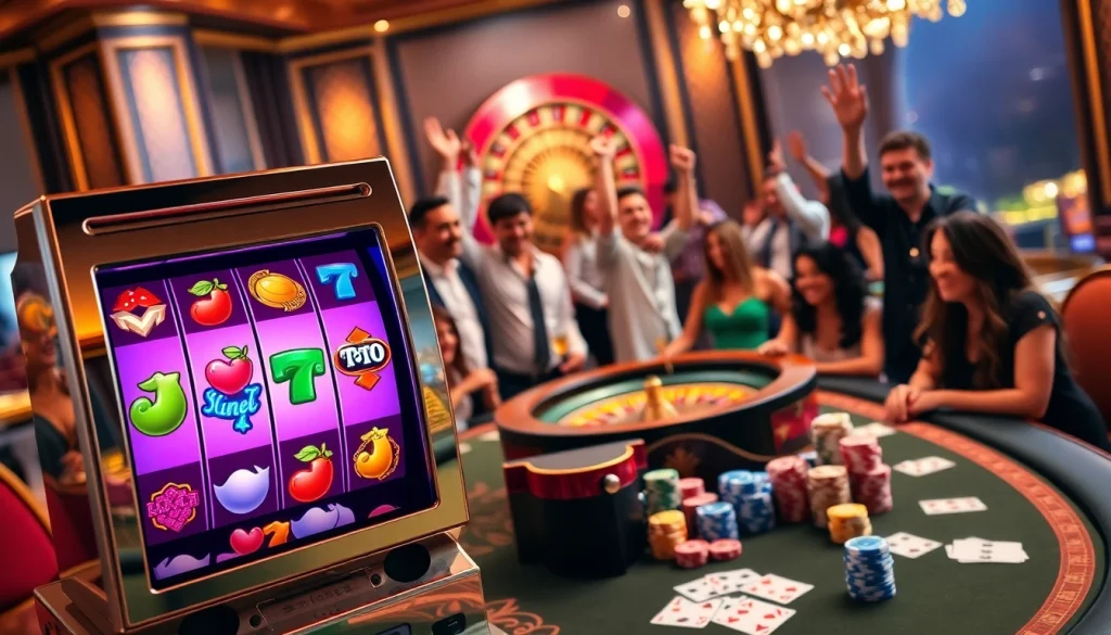 Para pemain menikmati momen mendebarkan di mesin Toto Slot yang brilian, menyoroti sensasi permainan kasino.