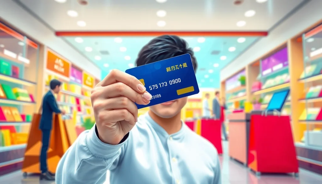 카드깡의 개념을 설명하는 이미지, 신용카드를 들고 있는 개인이 쇼핑하는 장면