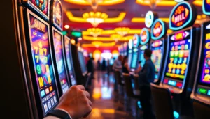 Slot bet 50 menarik perhatian pada mesin slot dengan pemain penuh semangat.