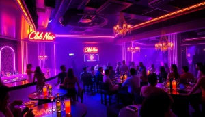 Club SXM atmosphere with vibrant lighting, dancers, and elegant patrons enjoying nightlife at Club Noir, St. Martin.