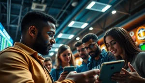 Engaging scene of sports betting Canada with diverse athletes analyzing game stats.