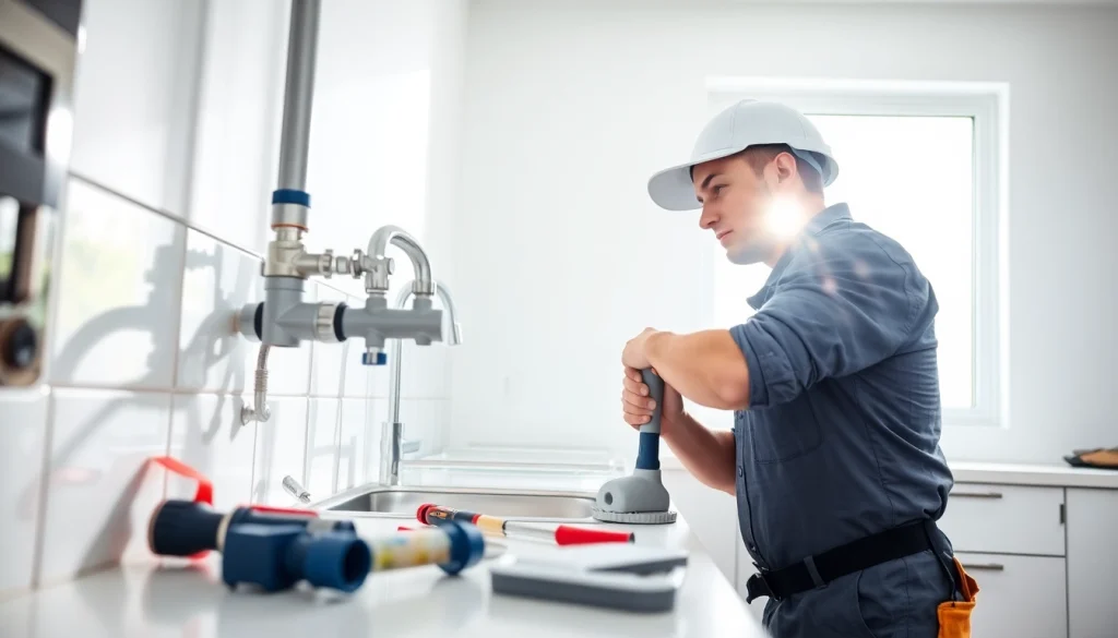 Fixing plumbing issues with expert plumber at https://speedyservicestoday.com.au in modern kitchen setting.
