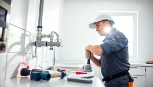 Fixing plumbing issues with expert plumber at https://speedyservicestoday.com.au in modern kitchen setting.