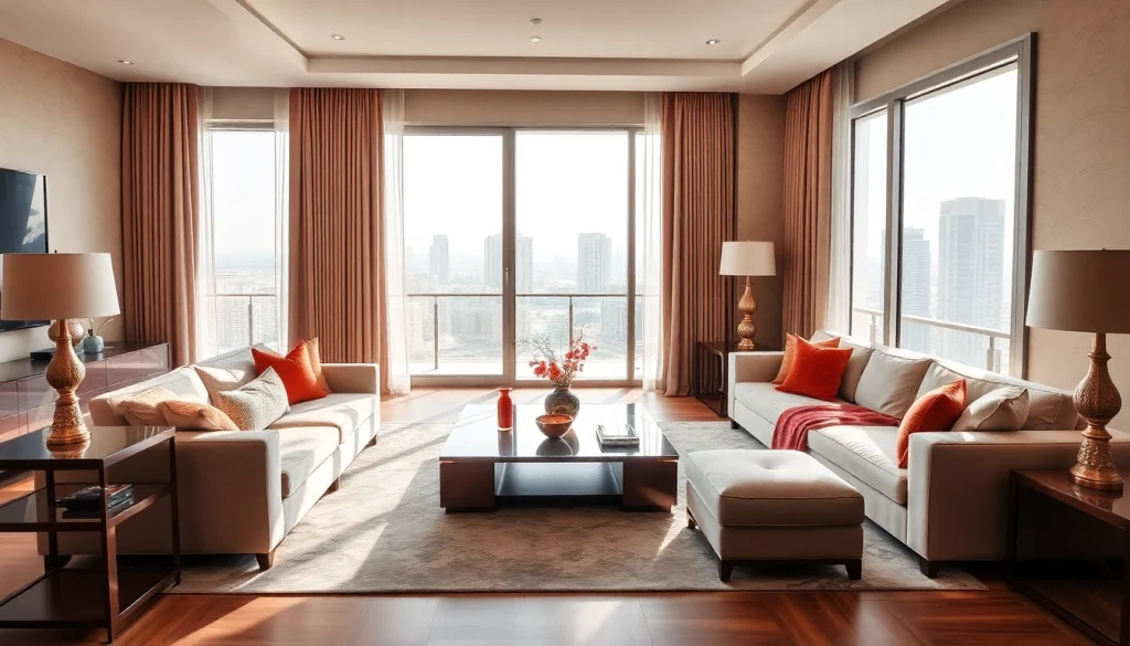Elegant interior design dubai featuring a luxurious living space with stylish furniture.
