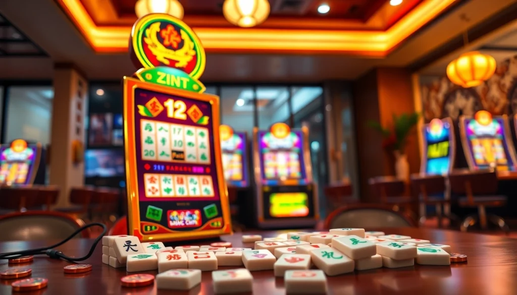 Berinteraksi dengan mahjong slot yang penuh warna di latar belakang yang menarik