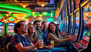 Permainan slot depo 1k yang mengasyikkan di kasino yang cerah dan penuh warna.