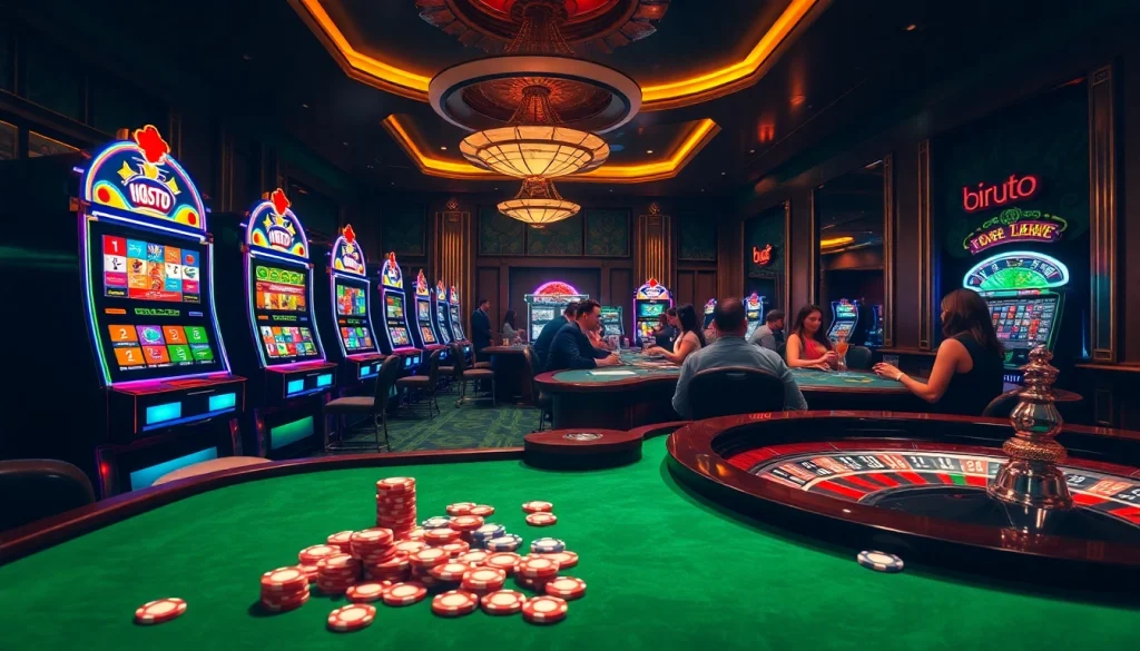 Experience the thrill of birutoto as players strategize at a luxurious casino table filled with chips and action.